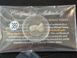 1943 Lincoln Cent Silver Lincoln Portrait Black Ruthenium Edition