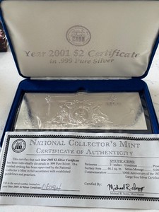 2001 .999 Silver $2 Dollar Silver Certificate