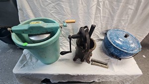 Graniteware Pot, IceCream Maker, Vintage Sausage Stuffer