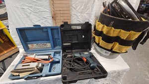 Black N Decker Tool Lot, Skill Saw, Drill Motor, Sander, Tool Bucket