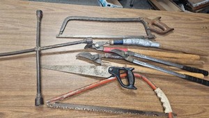 Tote of Saws, Shears, Chippers,Etc