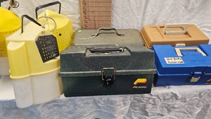 Lot of three tackle Boxes and 3 Minnow Buckets