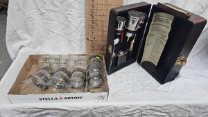 Schlitz and Canadian  Glass Sets and Travel Liquor Case
