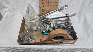 Chicken SP, Various Serving Utinsils, Decorative Vase, Mantel Clock