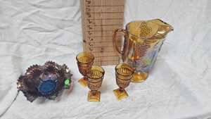 Lot of Carnival Glass as Pictured, Indiana Glass Pitcher and Glasses