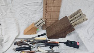 Knife Sharpners and Set of Steak Knives and Kitchen Knives