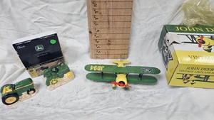 John Deere Airplane Bank and Salt and Pepper Set