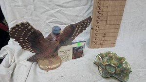 Fenton Carnival Glass Dish and Wild Turkey Decanter