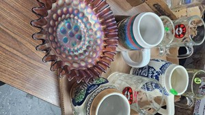 Assorted Mug Lot and Carnival Dish