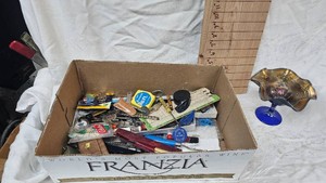 Misc Advertising Box with Carnival Glass Bowl