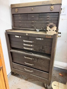 Vintage Machinist Tool Cabinet With Contents 27 X 18 X 47 in Mixed Lot