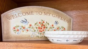 Longaberger Welcome to My Garden Ceramic Wall Sign & 2 Dishes Mixed Lot