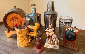 Novelty Barware Mixed Lot - Barrel Keg, Shaker, Recipe Glass & Bell