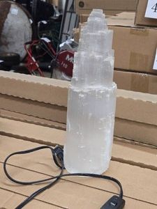 12-lbs - Lot of (1) Lighted Selenite Tower Table Lamp