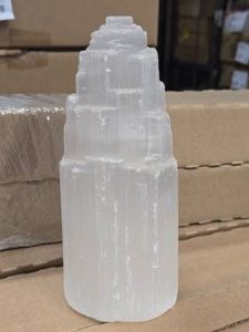 Natural Selenite Crystal Tower Table Lamp