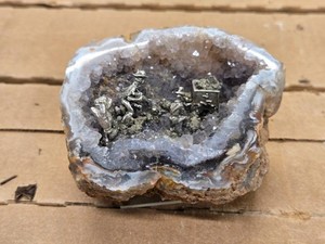 Agate Geode with Pewter Miner Diorama 4 x 3 x 2