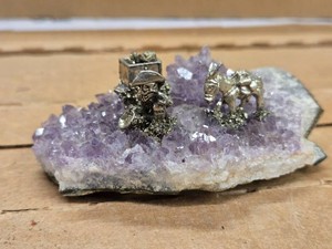 Amethyst Agate Geode with Pewter Miner Diorama 4 x 2 12 x 1 12