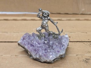 Amethyst Agate Geode with Pewter Miner Figure 3 12 x 2 14 x 3