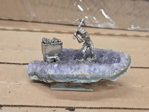 Amethyst Agate Geode with Pewter Miner Figure 5 x 2 12 x 2 12