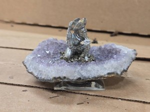 Amethyst Agate Geode with Pewter Miner Figure 4 x 2 12 x 2 12