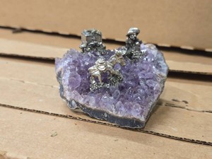 Amethyst Agate Geode with Pewter Miner Figure 3 x 2 12 x 2