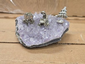 Amethyst Agate Geode with Pewter Miner Figure 3 12 x 2 34 x 1 12