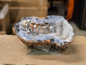 Agate Geode with Pewter Miner Figure 3 14 x 2 x 1 12