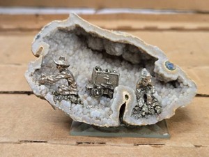 Agate Geode with Pewter Miner Figure 3 12 x 2 x 1 12