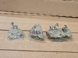 Lot of (3) Pyrite Nugget with Pewter Miner, Goat and Elephant Figures