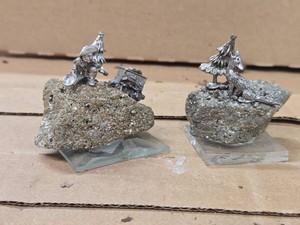 Lot of (2) Pyrite Nugget with Pewter Miner, Tree and Wolf Figures