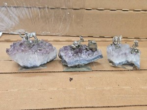 Lot of (3) Amethyst Agate Geode with Pewter Miner Figures