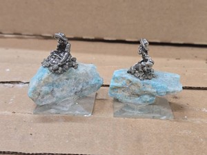 Lot of (2) Amazonite Stones with Pewter Miner Figures