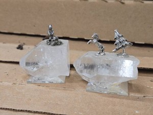 Lot of (2) Clear Quartz Nugget with Pewter Bear, Horse and Tree Figures