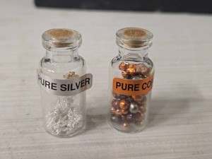 Lot of (2) Glass Vials - Pure Copper  Pure Silver