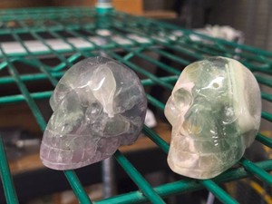Lot of (2) Handcarved Fluorite Crystal Skull Figures