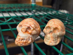 Lot of (2) Handcarved Jasper Gemstone Skull Figures