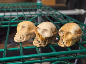 Lot of (3) Handcarved Jasper Gemstone Skull Figures