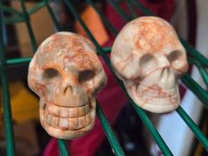 Lot of (2) Handcarved Red Jasper Gemstone Skull Figures