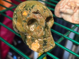 Lot of (1) Handcarved Rain Forest Jasper Gemstone Skull Figure