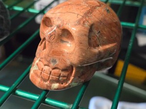 Lot of (1) Handcarved Red Jasper Gemstone Skull Figure