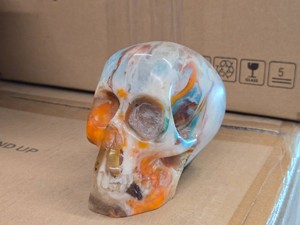 Lot of (1) Resin Skull Figure  Multi-Color Marble Pattern
