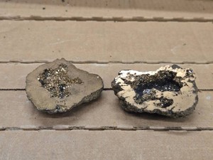 Lot of (2) Titanium Treated Quartz Geode Gold Aura Quartz