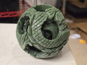 Chinese Carved Jade Dragon Puzzle Ball 4