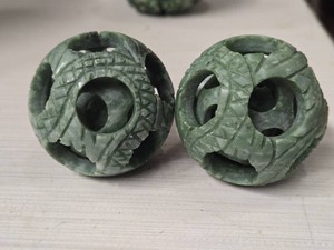 Lot of (2) Chinese Carved Jade Dragon Puzzle Ball 2 12