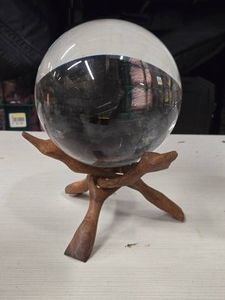 9.8lbs Polished Solid Clear Glass Sphere with Tripod Wood Stand 6