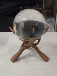 5lbs Polished Solid Clear Glass Sphere with Tripod Wood Stand 4 12