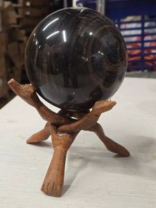 2.8lbs Polished Solid Mahogany Obsidian Sphere with Tripod Wood Stand 4
