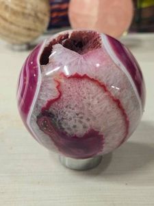 2.8lbs Polished Solid Pink Agate Geode Sphere 4