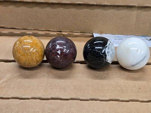 Lot of (4) Polished Solid Spheres - Ocean Jasper, Brecciated Red Jasper, Picasso Marble, White Howlite 2