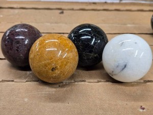 Lot of (4) Polished Solid Spheres - Ocean Jasper, Brecciated Red Jasper, Picasso Marble, White Howlite 2